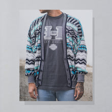 Lade das Bild in den Galerie-Viewer, Monello Strickjacke 90er Made in Italy, blau/weiß, L