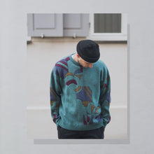Lade das Bild in den Galerie-Viewer, Fairbanks Strickpullover "crazy pattern" 90er, blau, L/XL