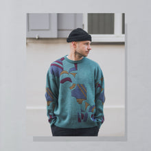 Lade das Bild in den Galerie-Viewer, Fairbanks Strickpullover "crazy pattern" 90er, blau, L/XL