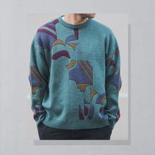 Lade das Bild in den Galerie-Viewer, Fairbanks Strickpullover "crazy pattern" 90er, blau, L/XL