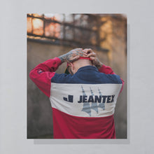 Lade das Bild in den Galerie-Viewer, Jeantex Polo Sweatshirt "International Yachting Wear" 90er, rot/blau, M oversized