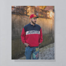 Lade das Bild in den Galerie-Viewer, Jeantex Polo Sweatshirt "International Yachting Wear" 90er, rot/blau, M oversized