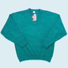 Lade das Bild in den Galerie-Viewer, Strickpullover 80er V-Neck, blau, L