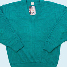 Lade das Bild in den Galerie-Viewer, Strickpullover 80er V-Neck, blau, L