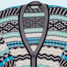 Lade das Bild in den Galerie-Viewer, Monello Strickjacke 90er Made in Italy, blau/weiß, L