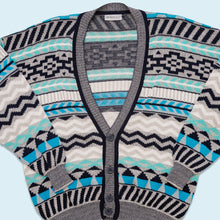 Lade das Bild in den Galerie-Viewer, Monello Strickjacke 90er Made in Italy, blau/weiß, L