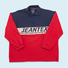 Lade das Bild in den Galerie-Viewer, Jeantex Polo Sweatshirt "International Yachting Wear" 90er, rot/blau, M oversized