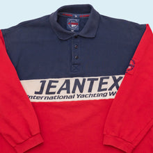 Lade das Bild in den Galerie-Viewer, Jeantex Polo Sweatshirt "International Yachting Wear" 90er, rot/blau, M oversized