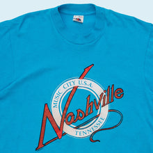 Lade das Bild in den Galerie-Viewer, Fruit of the Loom T-Shirt "Nashville Tennessee" 1986 Made in the USA Single Stitch, blau, L/XL schmal