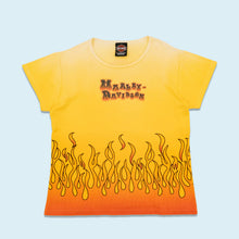 Lade das Bild in den Galerie-Viewer, Harley Davidson T-Shirt/Top "Flames Las Vegas Nevada" 2001 Made in the USA, gelb, L Damen