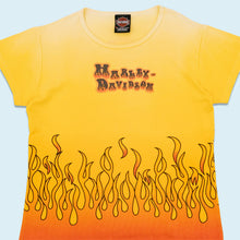 Lade das Bild in den Galerie-Viewer, Harley Davidson T-Shirt/Top "Flames Las Vegas Nevada" 2001 Made in the USA, gelb, L Damen
