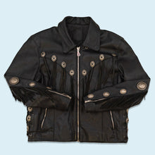 Lade das Bild in den Galerie-Viewer, Hein Gericke Jacke mit Schulterpolstern und Fransen 90er 100% Leder, schwarz, L