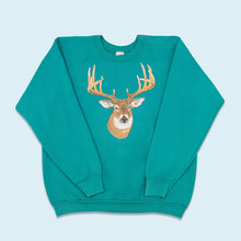 Lade das Bild in den Galerie-Viewer, Fruit of the Loom Sweatshirt "Deer" 80er/90er Made in the USA, blau, L/XL