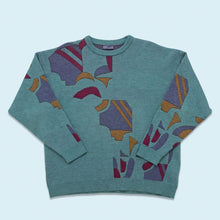 Lade das Bild in den Galerie-Viewer, Fairbanks Strickpullover "crazy pattern" 90er, blau, L/XL