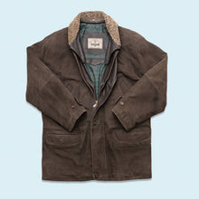 Lade das Bild in den Galerie-Viewer, Bugatti Jacke/Mantel "Nubukleder" 90er mit Schulterpolstern, grau/schwarz, XL