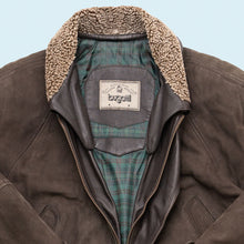 Lade das Bild in den Galerie-Viewer, Bugatti Jacke/Mantel "Nubukleder" 90er mit Schulterpolstern, grau/schwarz, XL