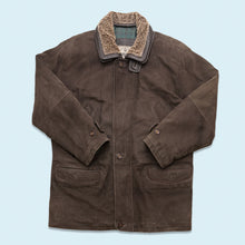 Lade das Bild in den Galerie-Viewer, Bugatti Jacke/Mantel "Nubukleder" 90er mit Schulterpolstern, grau/schwarz, XL