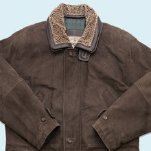 Lade das Bild in den Galerie-Viewer, Bugatti Jacke/Mantel "Nubukleder" 90er mit Schulterpolstern, grau/schwarz, XL