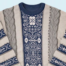 Lade das Bild in den Galerie-Viewer, Strickpullover 90er, blau/grau, L