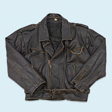 Lade das Bild in den Galerie-Viewer, Lederjacke "echtes Leder" 80er/90er mit Schulterpolstern, schwarz, L/XL