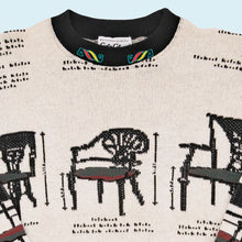 Lade das Bild in den Galerie-Viewer, Carlo Colucci Strickpullover "Saloon Furniture" 80er Made in West Germany, beige, L/XL