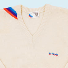 Lade das Bild in den Galerie-Viewer, BMW by Pepino V-Neck Strickpullover "M-Style" 80er Made in West Germany, beige/weiß, XS