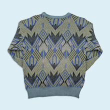 Lade das Bild in den Galerie-Viewer, Schiesser Strickpullover "crazy Pattern" 80er/90er, blau, M