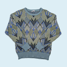 Lade das Bild in den Galerie-Viewer, Schiesser Strickpullover "crazy Pattern" 80er/90er, blau, M
