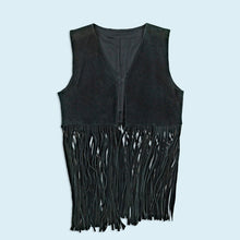 Lade das Bild in den Galerie-Viewer, Weste "western/country fransen" 90er echtes Leder, schwarz, M/L Damen