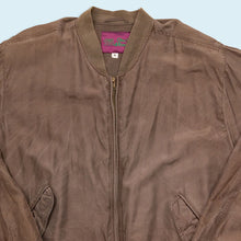 Lade das Bild in den Galerie-Viewer, Gino Di Roma Jacke mit Schulterpolstern dünn - 100% Seide - 90er, grau/braun, XL