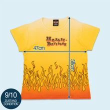 Lade das Bild in den Galerie-Viewer, Harley Davidson T-Shirt/Top "Flames Las Vegas Nevada" 2001 Made in the USA, gelb, L Damen