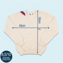 Lade das Bild in den Galerie-Viewer, BMW by Pepino V-Neck Strickpullover "M-Style" 80er Made in West Germany, beige/weiß, XS