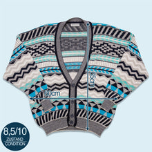 Lade das Bild in den Galerie-Viewer, Monello Strickjacke 90er Made in Italy, blau/weiß, L