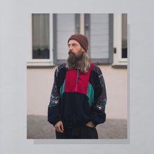 Lade das Bild in den Galerie-Viewer, Marcel Clair Quarter Zip Fleece 90er, blau/rot, XL breit
