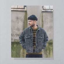 Lade das Bild in den Galerie-Viewer, Harley Davidson Jeansjacke 90er &quot;Lederpatch&quot;, schwarz faded/grau, M/L
