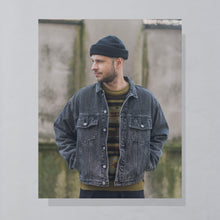 Lade das Bild in den Galerie-Viewer, Harley Davidson Jeansjacke 90er &quot;Lederpatch&quot;, schwarz faded/grau, M/L
