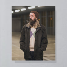 Lade das Bild in den Galerie-Viewer, Bugatti Jacke/Mantel "Nubukleder" 90er mit Schulterpolstern, grau/schwarz, XL
