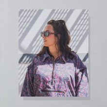 Lade das Bild in den Galerie-Viewer, Cerrosolo Quarter Zip Jacke/ Weste dünn "crazy Pattern" 90er, lila/grau, XL
