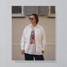 Lade das Bild in den Galerie-Viewer, Hemd 90er gemustert, weiß/creme, M/L
