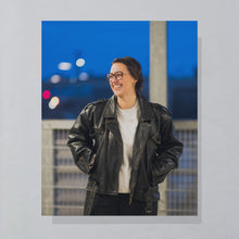 Lade das Bild in den Galerie-Viewer, Lederjacke "echtes Leder" 80er/90er mit Schulterpolstern, schwarz, L/XL
