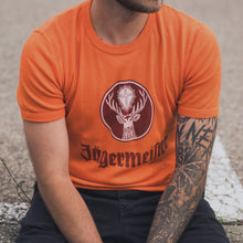 Lade das Bild in den Galerie-Viewer, Trevira T-Shirt Jägermeister 70er, orange, S/M
