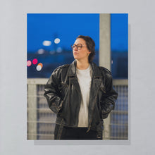 Lade das Bild in den Galerie-Viewer, Lederjacke "echtes Leder" 80er/90er mit Schulterpolstern, schwarz, L/XL

