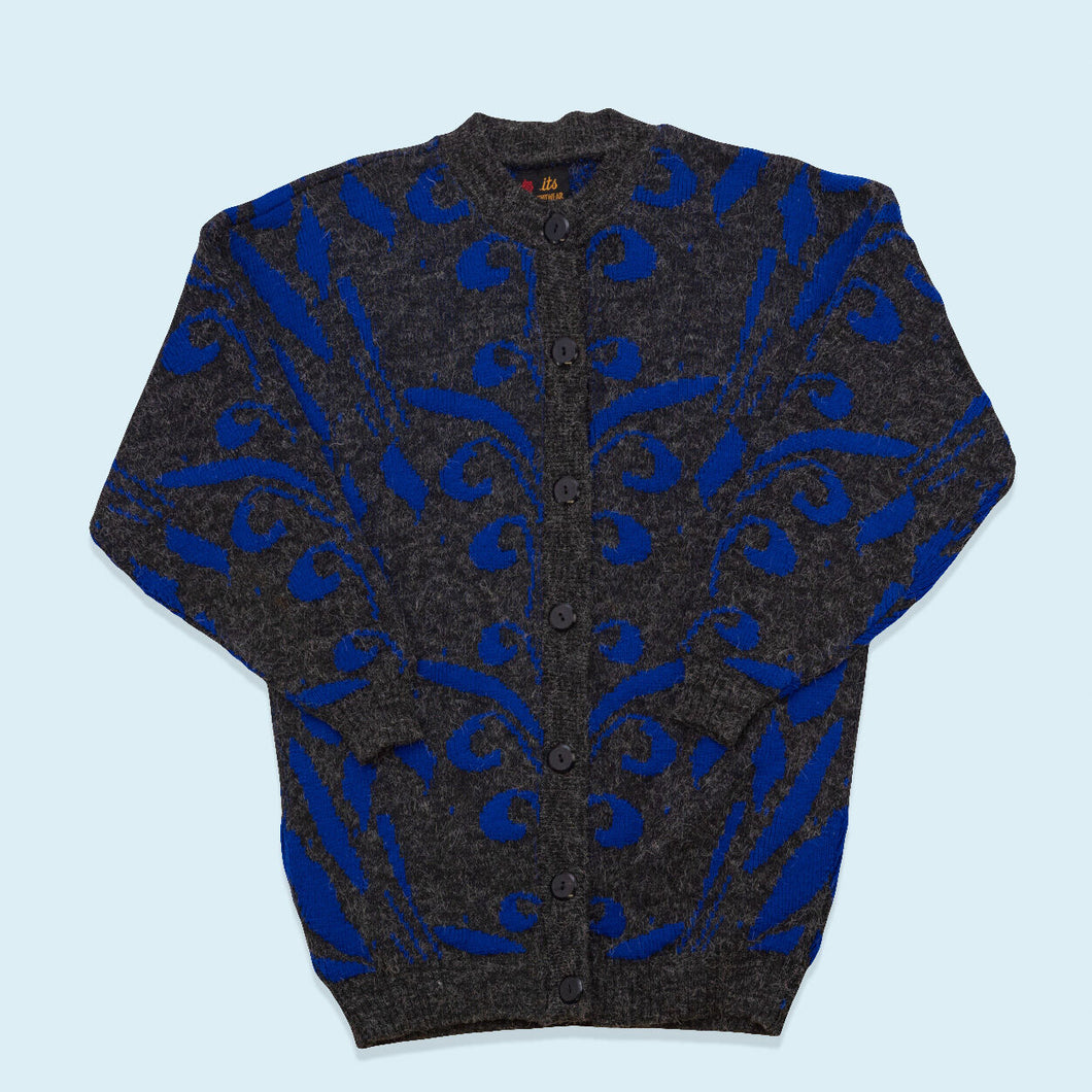 It's Knitwear Cardigan 90er Made in England, grau/blau, L/XL schmal
