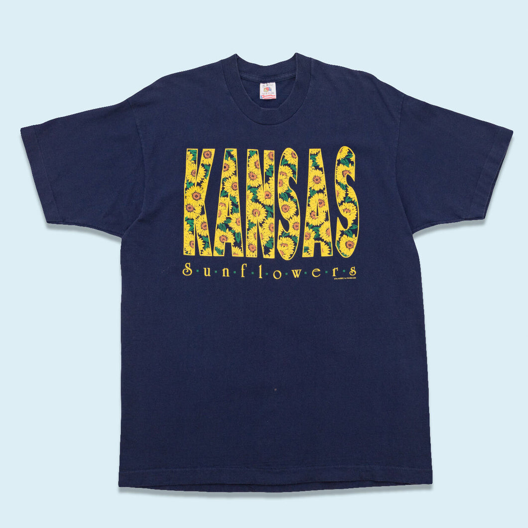 Fruit of the Loom T-Shirt Kansas Sunflowers 90er Made in the USA Single Stitch, blau, XL