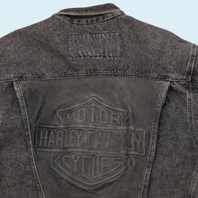 Lade das Bild in den Galerie-Viewer, Harley Davidson Jeansjacke 90er &quot;Lederpatch&quot;, schwarz faded/grau, M/L
