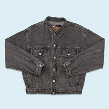 Lade das Bild in den Galerie-Viewer, Harley Davidson Jeansjacke 90er &quot;Lederpatch&quot;, schwarz faded/grau, M/L
