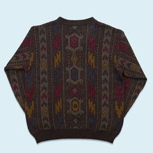 Lade das Bild in den Galerie-Viewer, Strickpullover &quot;crazy pattern&quot; 90er, braun, L/XL
