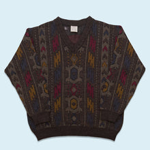 Lade das Bild in den Galerie-Viewer, Strickpullover &quot;crazy pattern&quot; 90er, braun, L/XL
