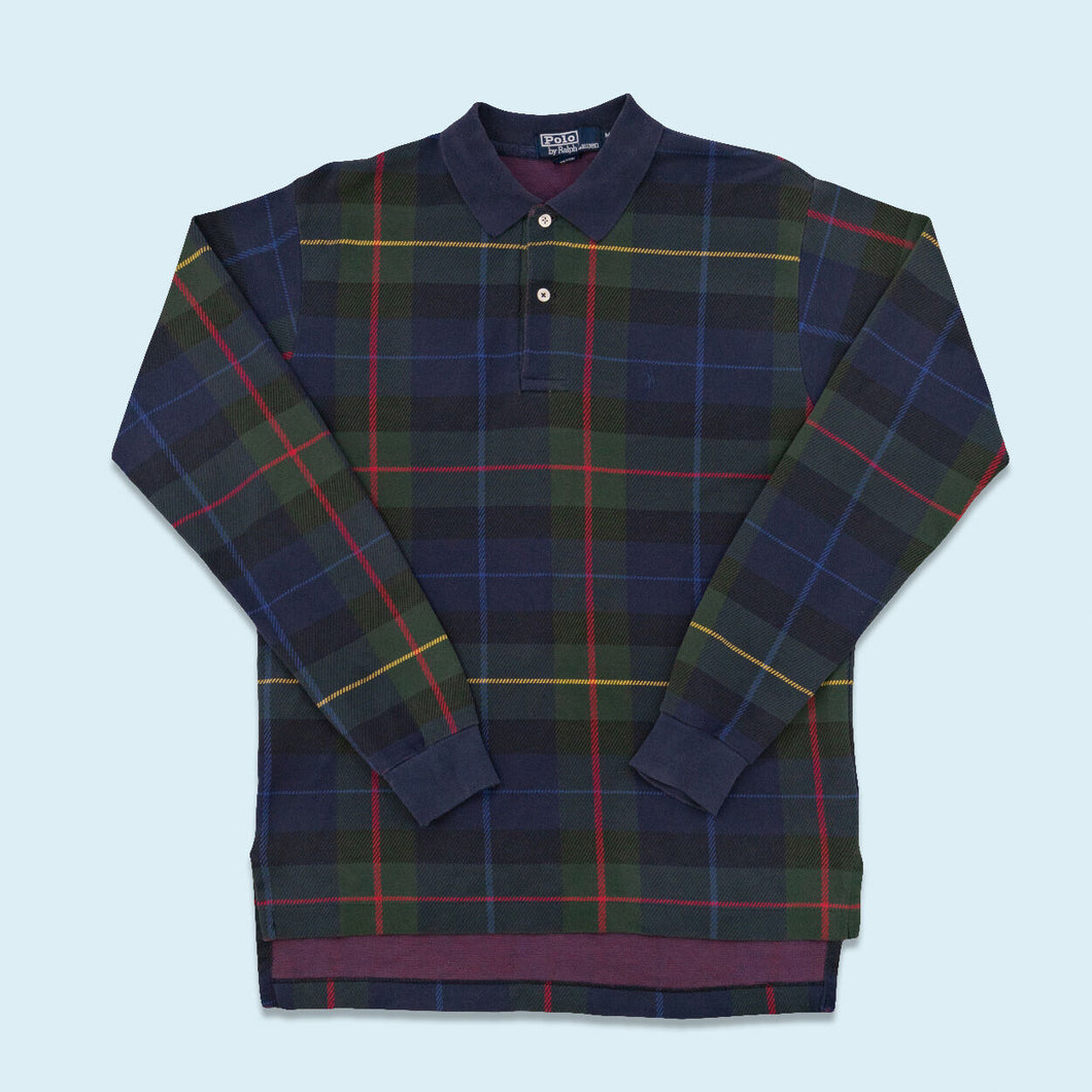 Polo Ralph Lauren Polo Longsleeve 90er Made in the USA, grün/blau, M
