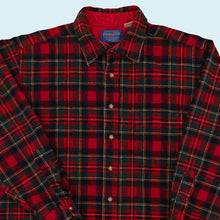 Lade das Bild in den Galerie-Viewer, Pendleton Hemd &quot;100% virgin Wool&quot; 60er/70er Made in the USA, rot, L etwas kürzere Ärmel
